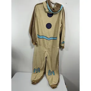 Adult Rongtai Hooded 1 Piece Ginger Bread Man Pajamas XXL Tan Flannel NWT thumbnail 2