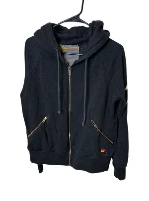 Aviator‎ Nation Womens Charcoal Grey Lightning Bolt Zip Up Hoodie Sweatshirt S thumbnail 1