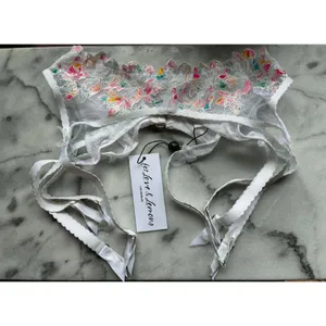 For Love and Lemons Outline Floral Garter Belt in White Womens Size XXS thumbnail 2