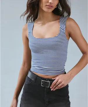 BDG Urban Outfitters ribbed square neck tank top striped thumbnail 1