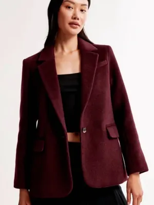 Abercrombie Wool Blend Blazer Jacket in Burgundy Size Small Officewear Preppy thumbnail 1
