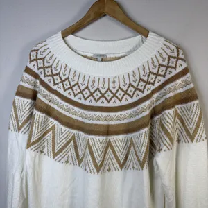 Talbots Sweater Ivory gold Women’s XL Fair Isle Nordic Pullover retro cabincore thumbnail 5