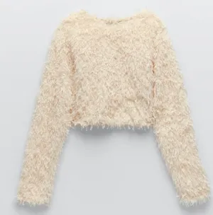 Beige Feather Effect Sweatshirt Sweater Top thumbnail 11