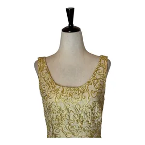 Carmen Marc Valvo Dress Women 4‎ Gold Silk Metallic Embroidered Mini Shea… thumbnail 3
