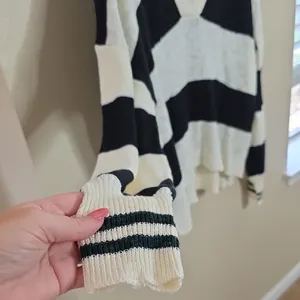 Oversized Striped Polo Sweater Women Large V-Neck Knit Pullover Preppy Normcore thumbnail 5