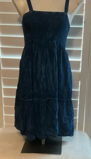 India Boutique Navy Smocked Midi Dress thumbnail 1
