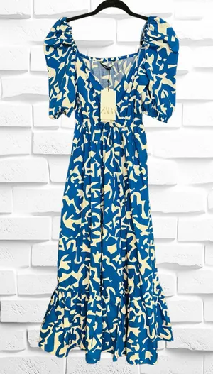 Zara Womens XS Printed Pop Puff Sleeve Maxi Dress •Surplice Neckthe tag is off thumbnail 1