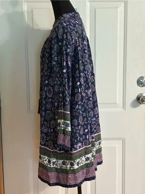 NATURAL LIFE Navy Floral Boho Tie-Neck Long Sleeve Tunic Dress size Small thumbnail 3