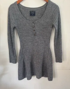 Abercrombie & Fitch Gray Ribbed Long Sleeve Sweater Dress thumbnail 1
