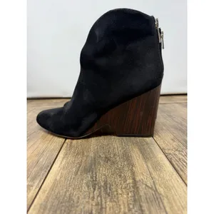 Diane von Furstenberg Black Suede V-Cut Wedge Ankle Boots Wood Heel 8.5M 38.5 thumbnail 9