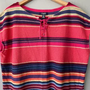 Chaps Linen Blend Top Size XL Lace Up Stripe Sleeveless Lightweight Sweater Tank thumbnail 3