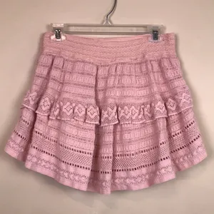 Aerie Women’s Pink Crochet Lace Elasticized Waist Tiered Mini Skirt thumbnail 3