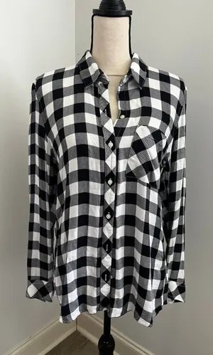 Buffalo Plaid Button Down Shirt sz Large Black White Preppy Minimalist Timeless thumbnail 1