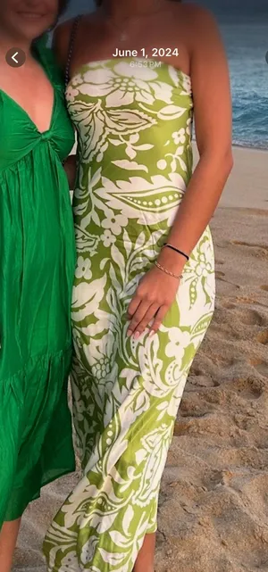 Long strapless floral dress Green Size XS thumbnail 1