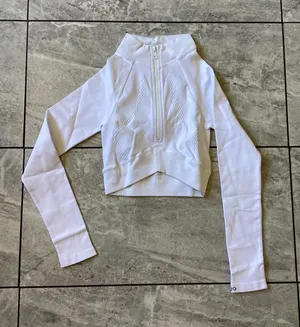 Joja NWOT Womens White Seamless Quarter Zip Long Sleeve Cropped Athletic Top XS thumbnail 1