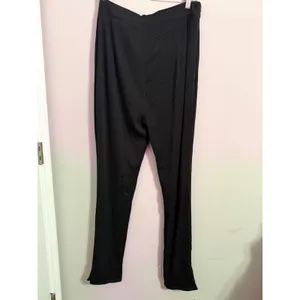 PRETTYLITTLETHING Black Ribbed Wide‎ Leg Palazzo Pants Elastic Waist Split Hem thumbnail 6