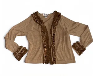 Newport News Tan Ruffle-Trim Cardigan thumbnail 1