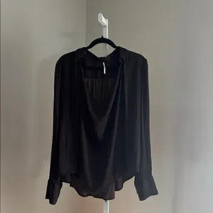 Free People Shine Bright Cowl Neck Oversized Blouse Midnight Brown Size Large thumbnail 3
