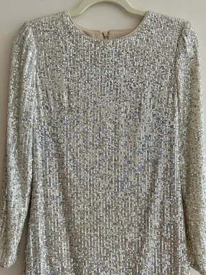 Eliza J Silver Long Sleeve Sequin Mini Dress, Party Cocktail Holiday, Size 4 thumbnail 4
