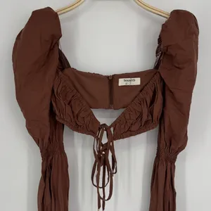 House of CB Molly Shirred Top XS Chocolate Puff Sleeve Romantic Cottagecore Sexy thumbnail 5