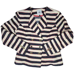 Cabi 5094 Cruise Striped Blazer Jacket 6‎ Navy Cream Red Gold Buttons thumbnail 1