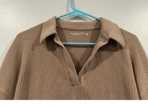 Abercrombie & Fitch Essential Tan Long Sleeve Waffle Polo Small S thumbnail 2