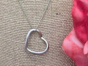 Vintage Sterling Silver Chain and Open Heart Pendant Necklace 18" Valentine Gift thumbnail 1