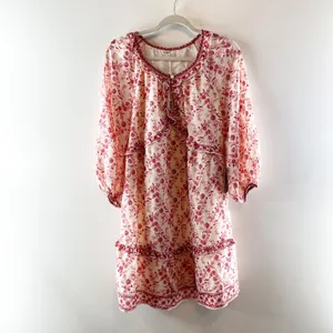 Max Studio Keyhole Long Sleeve Floral Tiered Mini Dress Pink White Small thumbnail 2
