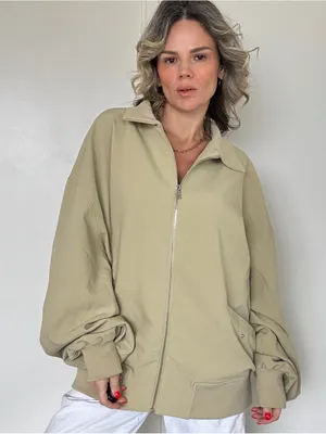 WeWoreWhat Oversized Bomber Jacket in Light Khaki thumbnail 3