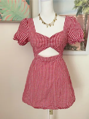 Beginning Boutique Mercury Mini Red Gingham Dress Size Small thumbnail 3
