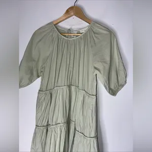 mello day Elbow Length Sleeve Poplin Midi Babydoll‎ Dress Muted Green Medium thumbnail 3