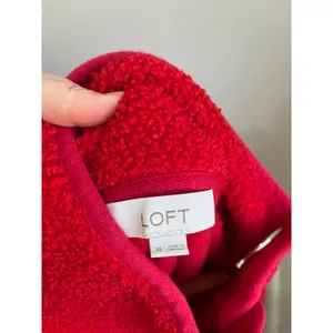 LOFT Red Fleece Pullover Cozy Casual Valentine Winter‎ Top Size XL thumbnail 7