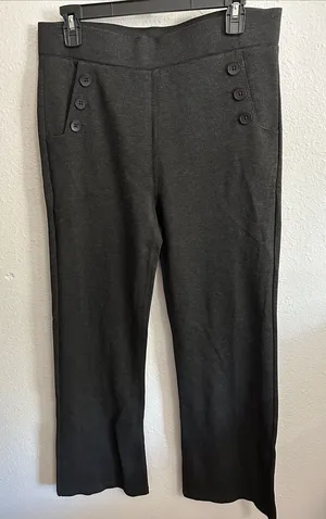 Betabrand Dark Heather Gray Pants with Front Button Accents Size Large Petite thumbnail 1