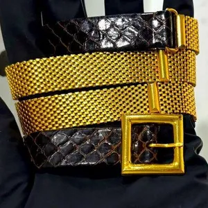 Christian Dior Vintage Women’s Belt Small, Gold Mesh & Brown Leather Disigner. thumbnail 2