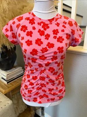 Sanctuary Hold Me Tight Floral Print Tee Cherry Kiss Pink Short Sleeve Top SZ S thumbnail 2