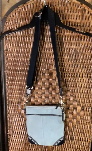 Vintage Coach Suede Light Blue & Navy Crossbody Purse thumbnail 1