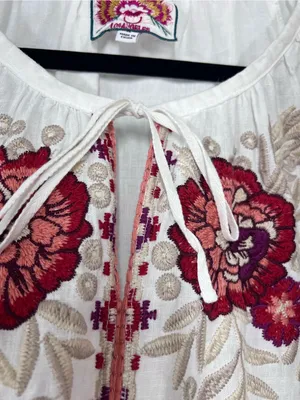 Johnny Was White Embroidered Floral Peasant linen Maya Blouse xl FLAWED thumbnail 7