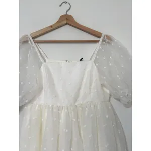 English Factory White Polka Dot Tulle Mini Dress M Cottagecore Puff Sleeve NWT thumbnail 5
