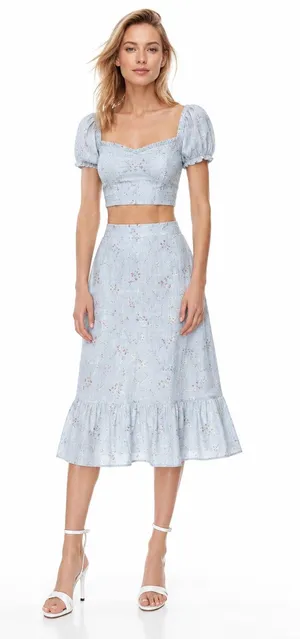 Aritzia Wilfred‎ Chariot Linen Two Piece Set Blue Cottagecore XS Floral thumbnail 1