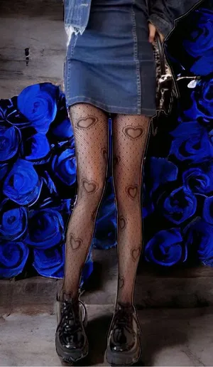 Heart Print Mesh Tights Black Sexy Cut Out High Waist Fishnet Pantyhose One Size thumbnail 8