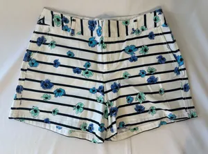 Elle Navy-Striped Floral Shorts - White, Navy & Teal thumbnail 1