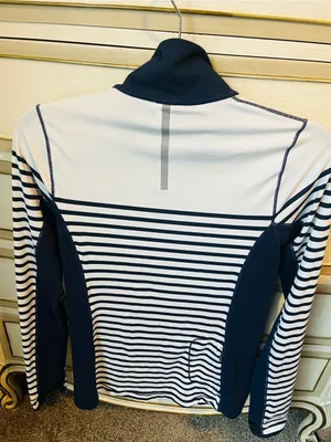 New Balance for J.Crew Navy Stripe 1/4Zip Performance Pullover Women’s Size S thumbnail 6
