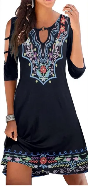 Elegant Black Tunic with Colorful Embroidery Size L thumbnail 1