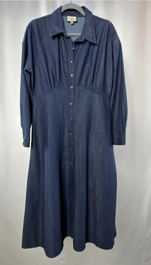 Tuckernuck Long Sleeve Collared Denim Button Front Midi Dress in Blue Medium thumbnail 1