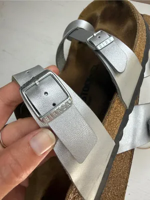 Birkenstock Mayari Metallic Silver Slide German Cork Footbed Sz 10-10.5 thumbnail 7