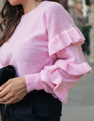 Women’s Pink Ruffle Sweater Size M thumbnail 1