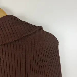 Maeve Anthropologie Brown Ribbed Fitted Half Zip Sweater Large Minimalist Layers thumbnail 3