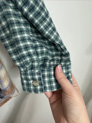 American Eagle Fall Plaid Patchwork Ragged Eclectic Grandpa Flannel Shirt sz L thumbnail 6