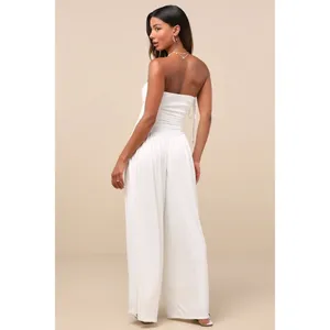 NWT Lulus Halloran White Pointelle Strapless Wide-Leg Jumpsuit Classy Party Sz L thumbnail 3