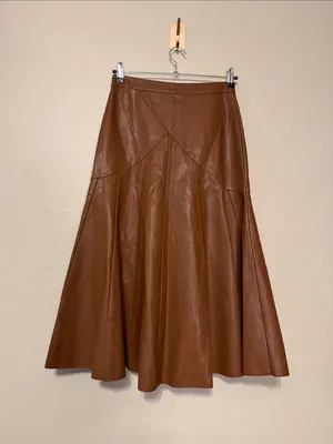 Anthropologie Maeve Mariska Brown Faux Leather Midi Skirt Size 2 A Line NWT thumbnail 9